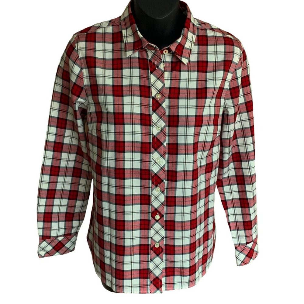 TALBOTS Petite Buffalo Plaid Long‎ Sleeve Button Down Shirt